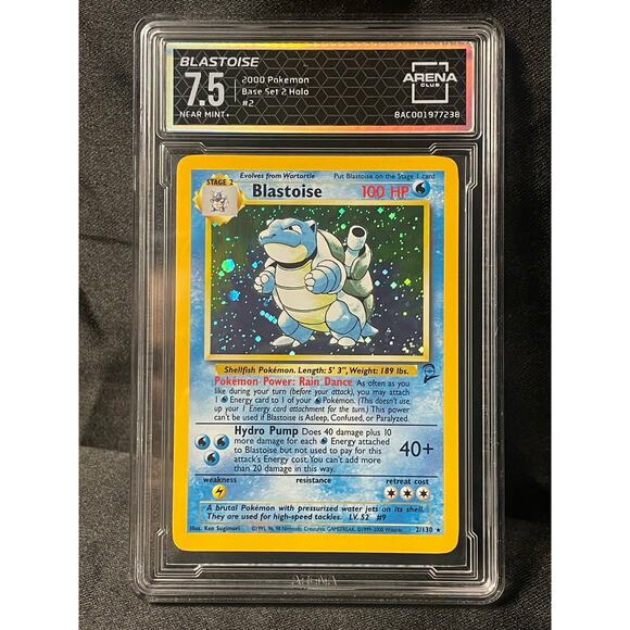 2000 Blastoise #2 Pokémon Base Set 2 Holo Rare ArenaClub Graded NEAR MINT+ 7.5 - Picture 1 of 4
